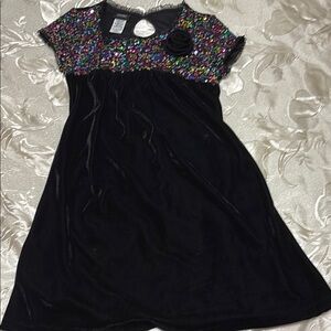 Girls Holiday Editions Black and Gold Sequin Babydoll Dress